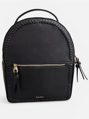 CALPAK Kaya Faux Leather Round Braided Trim Mini Backpack Travel Bag in Black